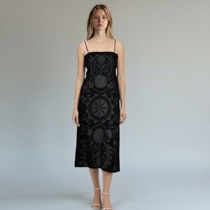Lé AL.X Black Luxe Velvet Embroidered Bohemian Party Festival Dress Size S NEW